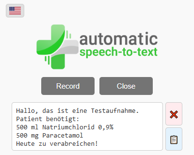 The dictation extension's popup while recording